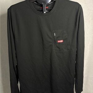 Wrangler Mens Workwear Pen Pocket T-Shirt Black Long Sleeve Crew Relaxed